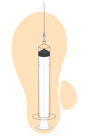 Syringe without injection and needle. Medical instrument. Single-use sterile syringe on a white background. Vector illustration.のイラスト素材