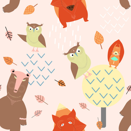 Color pattern of cute forest animalsのイラスト素材