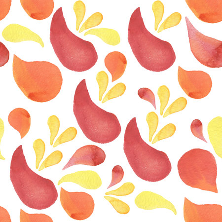 Watercolor seamless pattern with colorful drops, petalの写真素材