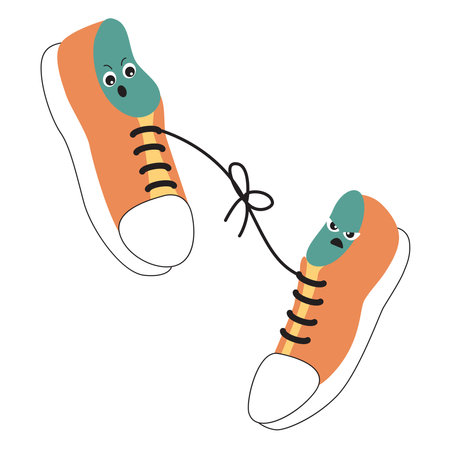 Cute sneakers with funny faces. Cute School Supplies. Vector, kawaiiのイラスト素材