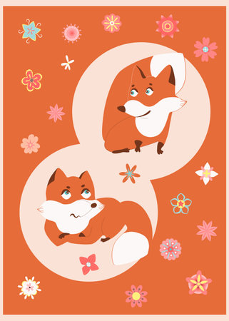 Ready to use design for your notebook. Cute fox. Poster for baby room. Childish print for nursery. Design can be used for fashion t-shirt, greeting card, baby shower...Vector illustration.のイラスト素材