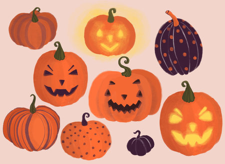 Set of Halloween pumpkins. Happy Halloween.の写真素材