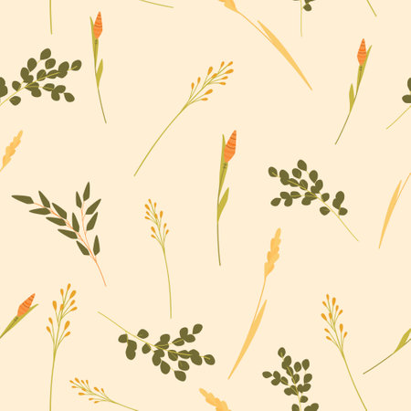 Seamless pattern of  foliage natural branches, green leaves, herbs. Vector fresh beauty rustic eco friendly backgroundのイラスト素材