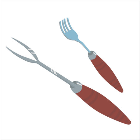 Vintage fork with a wooden handle. Turkey fork on a white background. Vectorのイラスト素材