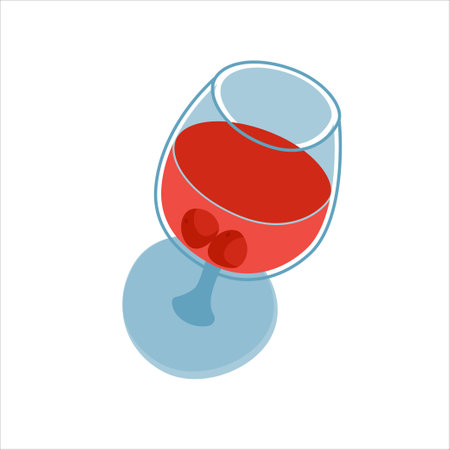 Red wine glass, sketch style vector illustration isolated on white background. Hand drawing of a glass with red wine, symbol of celebration. View from aboveのイラスト素材