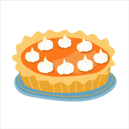 Pumpkin pie isolated on white background. Vector illustration. Cute piece of pumpkin pie. Traditional Thanksgiving dinner vectorのイラスト素材