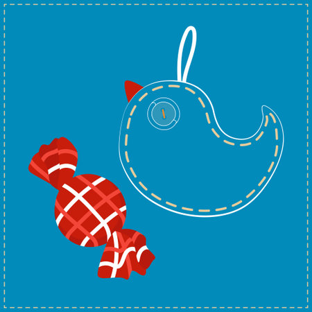 Christmas tree decoration - Bird and candy. The decoration is sewn by hand from jeans, denim. Christmas Denim Collectionのイラスト素材
