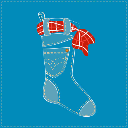 Christmas tree decoration, Christmas sock. The decoration is sewn by hand from jeans, denim. Christmas Denim Collectionのイラスト素材