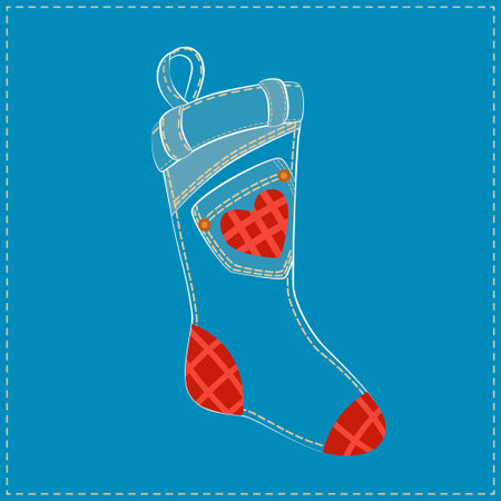 Christmas tree decoration, Christmas sock. The decoration is sewn by hand from jeans, denim. Christmas Denim Collectionのイラスト素材