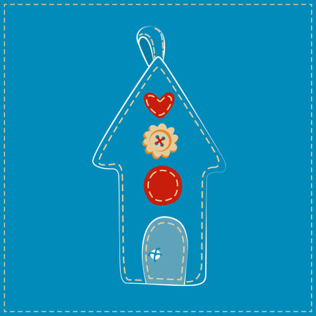 Christmas tree decoration - house. The decoration is sewn by hand from jeans, denim. Christmas Denim Collectionのイラスト素材