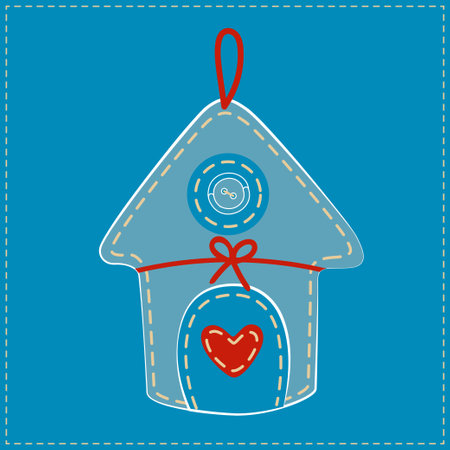 Christmas tree decoration - house. The decoration is sewn by hand from jeans, denim. Christmas Denim Collectionのイラスト素材
