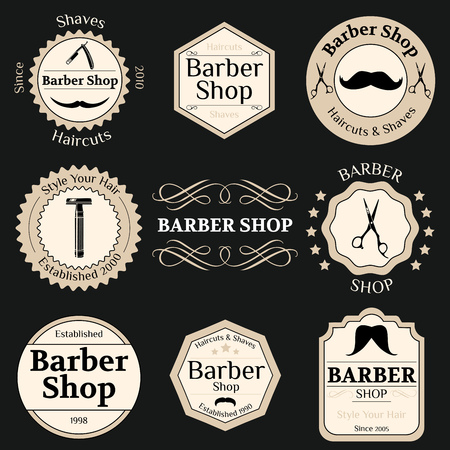 Set of vintage barber shop badges with typographics and design elements illustrationのイラスト素材
