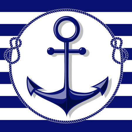 Blue anchor and rope frame illustrationのイラスト素材