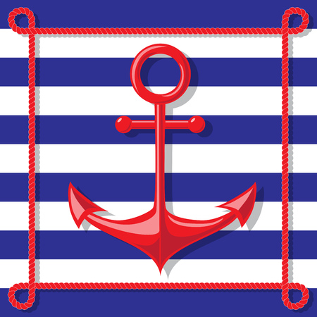 Red anchor and rope frame illustrationのイラスト素材