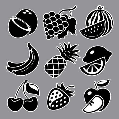 Black fruits icon set on white background vector illustrationのイラスト素材
