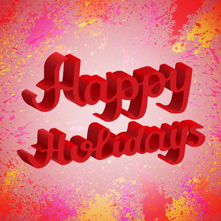 Red hand drawn 3D lettering HAPPY HOLIDAYS on colorful splash background vector illustrationのイラスト素材