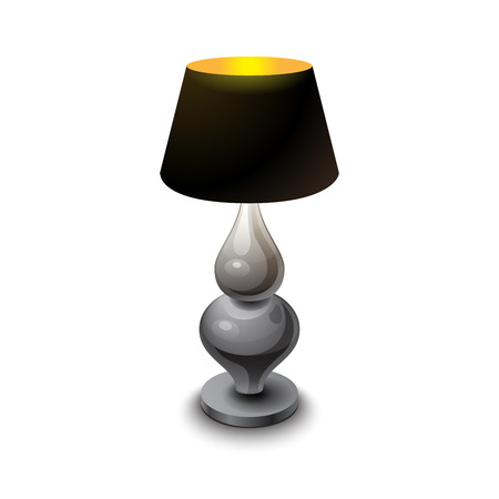 Black shining table-lamp with metal stem on white background vector illustrationのイラスト素材
