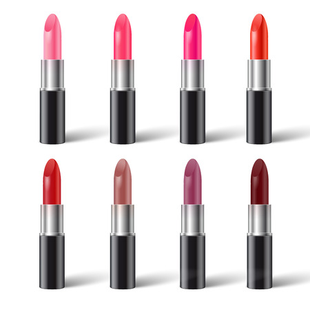 Set of realistic lipsticks in black tube vector illustrationのイラスト素材