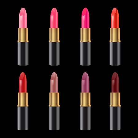 Set of realistic lipsticks in black tube vector illustrationのイラスト素材