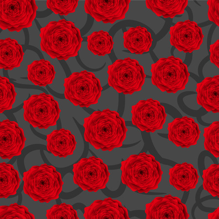 Red roses pattern on grey background vector illustrationのイラスト素材
