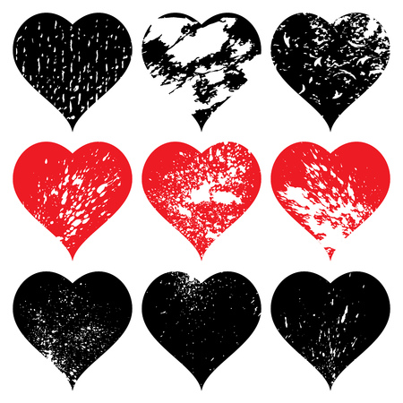 Set of hearts with carved grunge spots on white background vector illustrationのイラスト素材