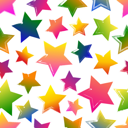 Seamless pattern with colorful grunge hand drawn stars on whiteのイラスト素材