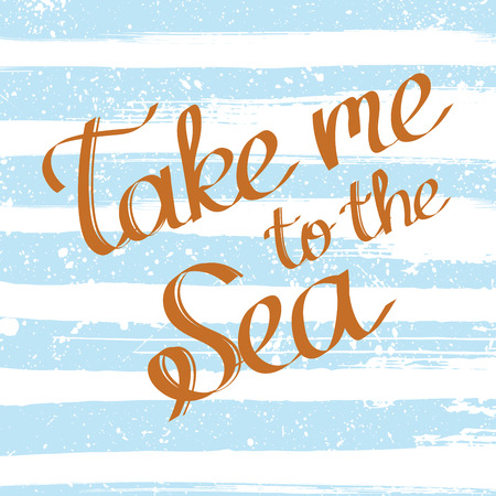 Hand drawn lettering I NEED VITAMIN SEA on  lines background . Hのイラスト素材