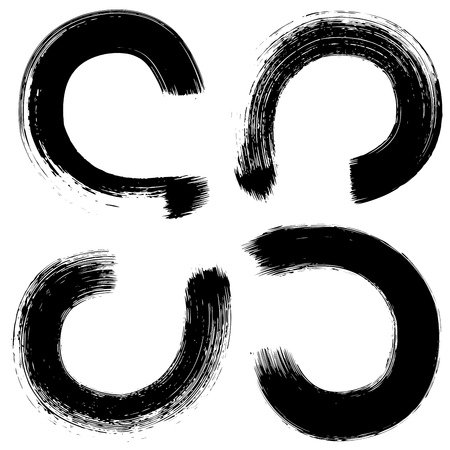 Set of black grunge brushstrokes on grey background. Abstract haのイラスト素材