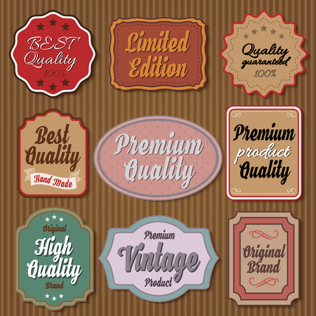 Set of vintage colourful badges on cardboard backgroundのイラスト素材