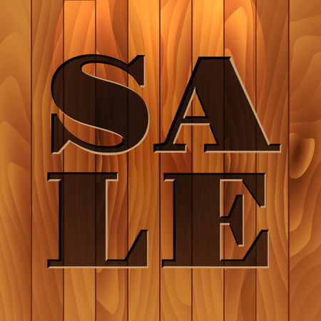 Brown lettering SALE on wooden backgroundのイラスト素材