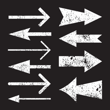 Set of frunge arrows design  with carved ink  spots on white bacのイラスト素材