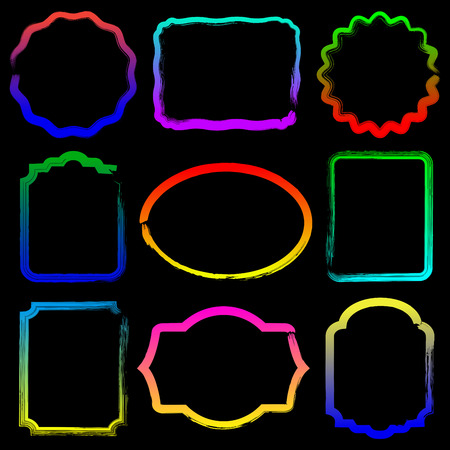 Set of grunge hand drawn brushstroke frames on black background.のイラスト素材