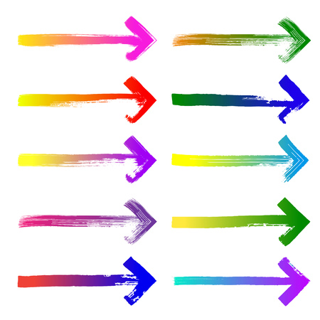 Set of grunge hand drawn brushstrokes arrows  on white backgrounのイラスト素材