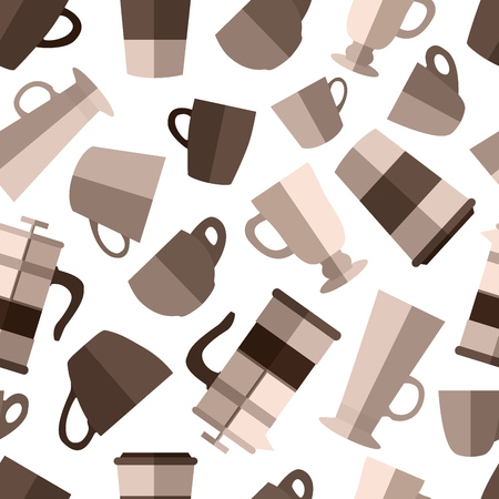 Seamless pattern with  simple monochrome coffee cupsのイラスト素材