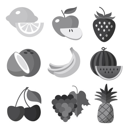 Monochrome fruit set on white backgroundのイラスト素材