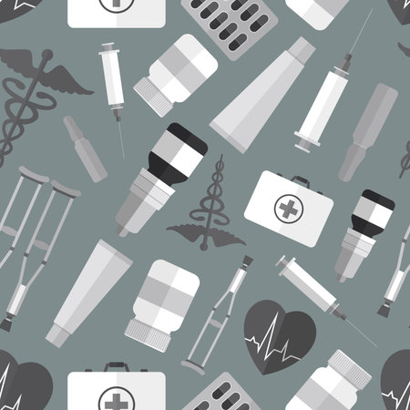 Seamless pattern with simple monochrome medicine flatのイラスト素材