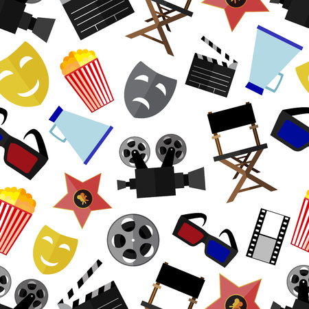Seamless pattern background with simple cinema flat iconsのイラスト素材
