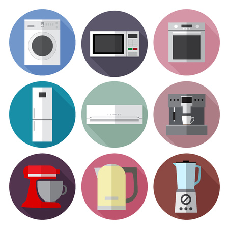 Set of simple appliances flat icons with long shadows on color cのイラスト素材