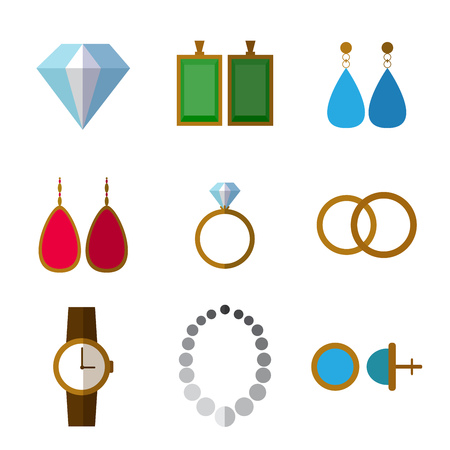 Set of simple jewelry icons flat on white backgroundのイラスト素材