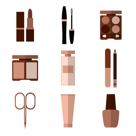 Set of simple beige cosmetic flat icons on white backgroundのイラスト素材