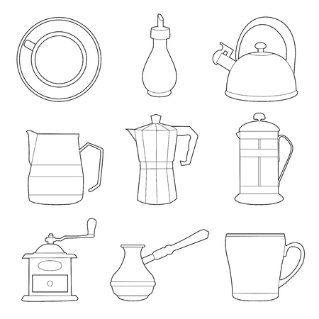 Set of simple coffee line art  icons  on white background vector illustrationのイラスト素材