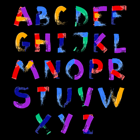 Abstract color splash font and alphabet on black background  illustrationの写真素材