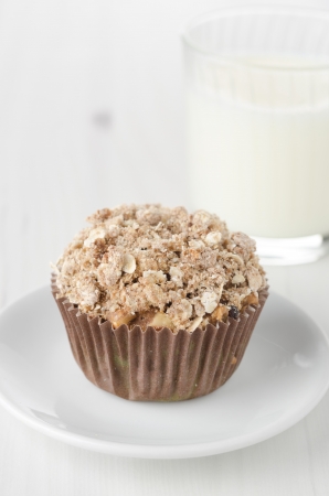 apple muffins with shtreyzel on a white plateの写真素材