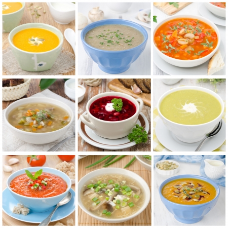 Collage of different soupsの写真素材