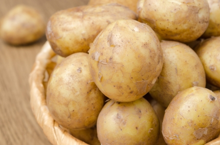 close-up of new potatoes in the basketの写真素材