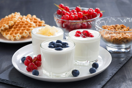 assortment natural yogurt with fresh berries for breakfast, horizontalの写真素材