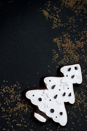 composition with gingerbread in the form of Christmas tree, top viewの写真素材