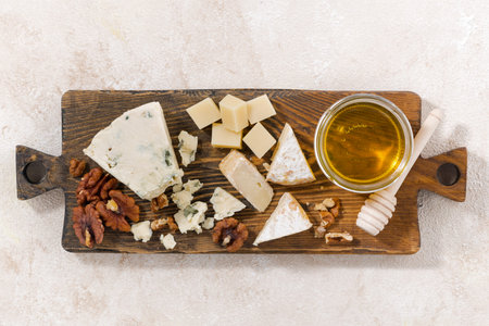 cheeseboard on a white background, top view, horizontal