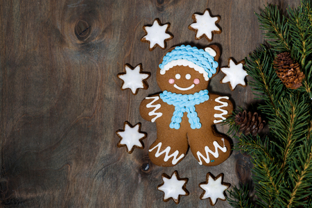 Homemade gingerbread man and stars cookiesの写真素材