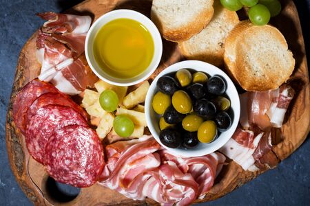Cold cuts, bread and cheese, closeupの写真素材